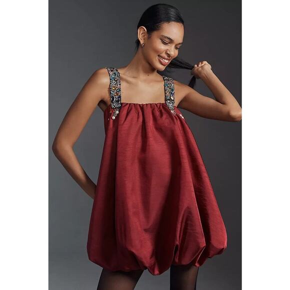 NWT Sunday in Brooklyn Embellished-Strap Bubble Mini Dress Size XS Red NA501 - Picture 3 of 12